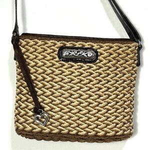 BRIGHTON “Emme” Woven/Braided Tan and Brown Cross Body Bag